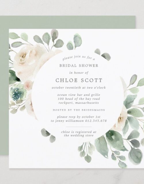 White Floral Botanical Square Bridal Shower Invitation