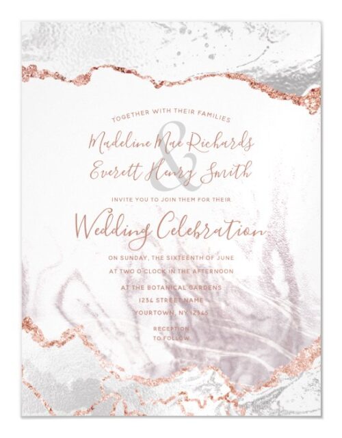 White & Rose Gold Agate Marble Foil Gilded Wedding Magnetic Invitation