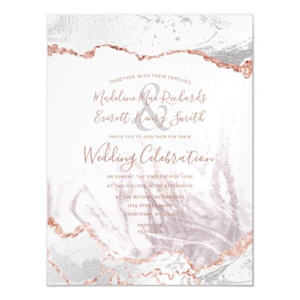 White & Rose Gold Agate Marble Foil Gilded Wedding Magnetic Invitation