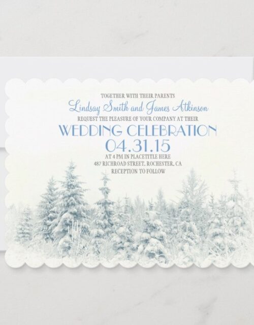 White winter wedding invitation