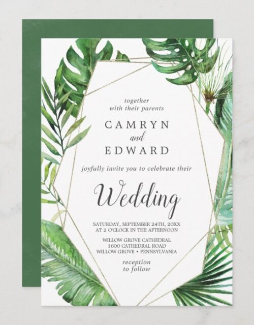 Wild Tropical Palm Geometric Wedding Invitation