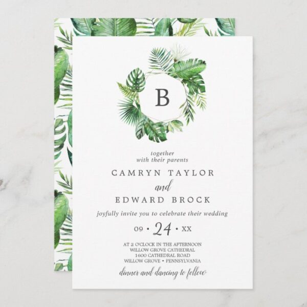 Wild Tropical Palm Monogram Wedding Invitation