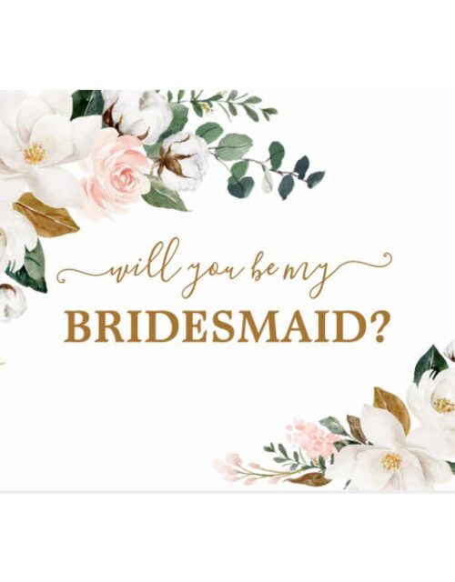 Will You Be My Bridesmaid Blush Pink Floral Gold Postcard