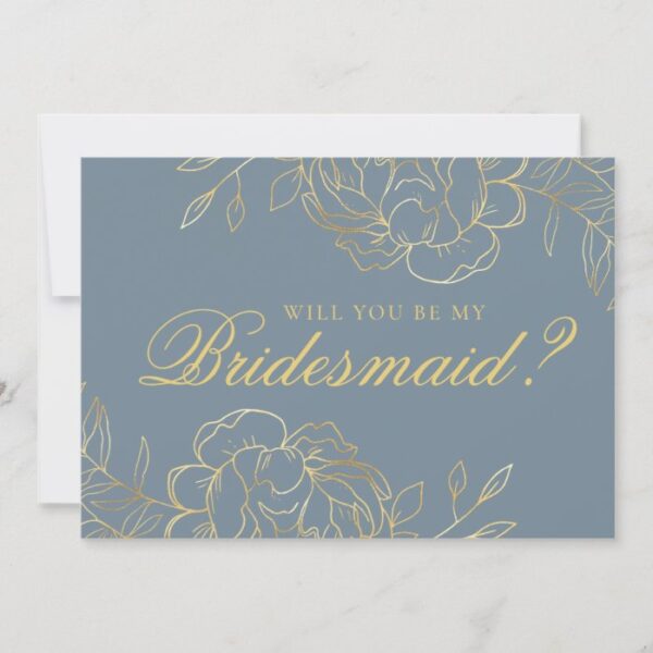 Will you be my Bridesmaid Dusty Blue & Yellow Gold Invitation