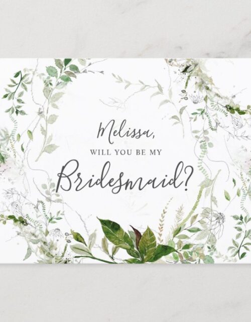 Will You Be My Bridesmaid Greenery Sketch Foliage Invitation Postcard