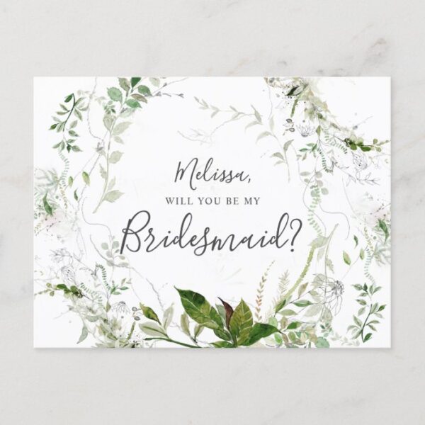 Will You Be My Bridesmaid Greenery Sketch Foliage Invitation Postcard