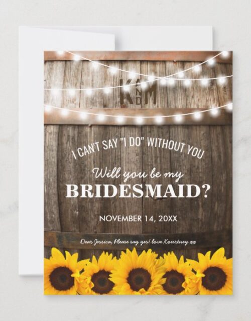 Will you be my Bridesmaid? | Rustic Sunflower Invitation