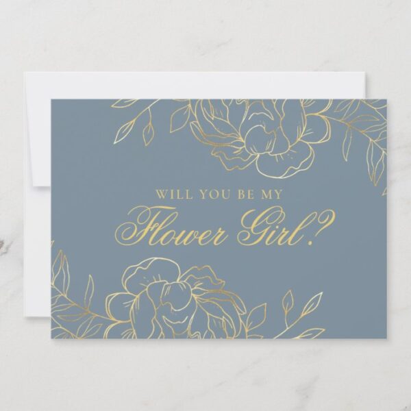 Will you be my Flower Girl Dusty Blue Yellow Gold Invitation