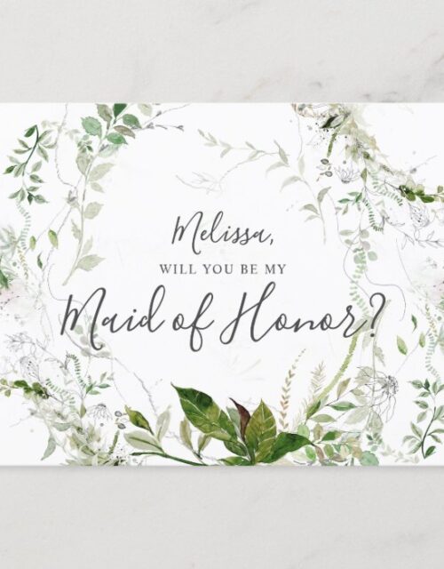 Will You Be My Maid Honor Greenery Sketch Foliage Invitation Postcard