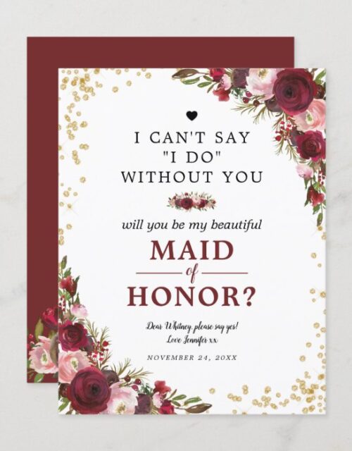Will you be my Maid of Honor | Burgundy Blush Invitation