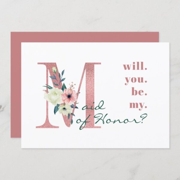 Will you be my Maid of Honor Pink Floral Letter Invitation