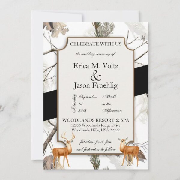 Winter Deer Camouflage Wedding Invitation