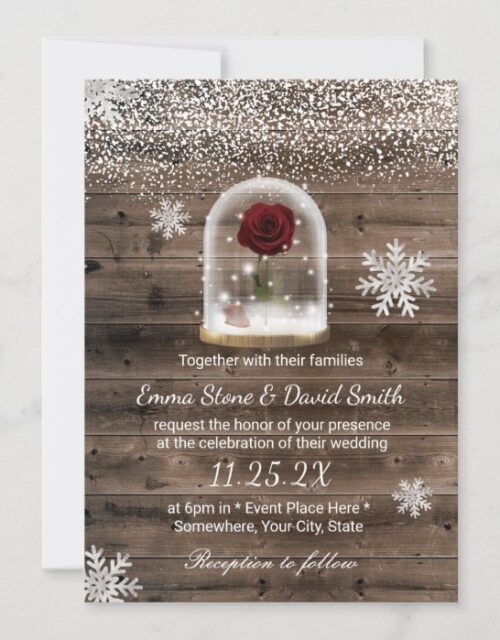 Winter Fairytale Beauty Rose Dome Wedding Invitation