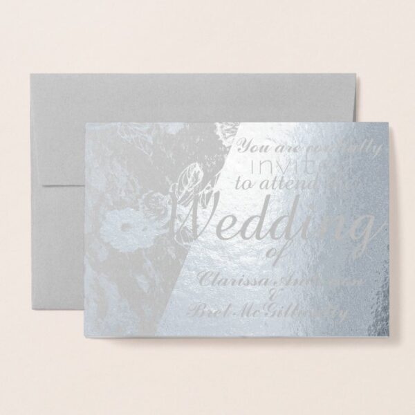 Winter Floral Wedding Foil Blk and White Photo Foil Card