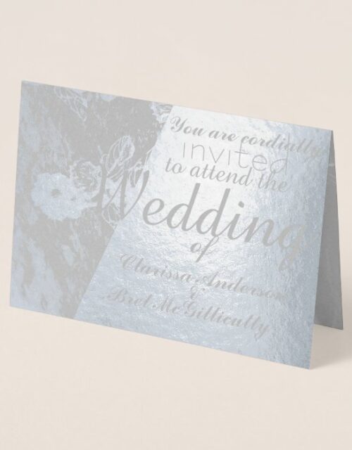 Winter Floral Wedding Foil Blk and White Photo Foil Card