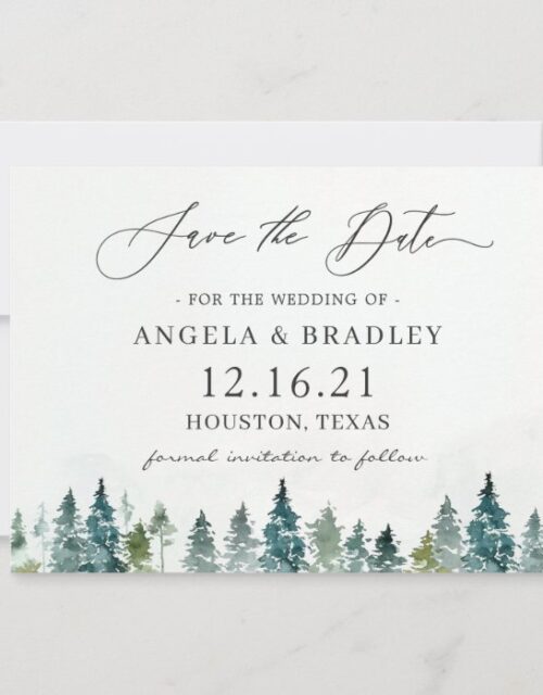 Winter Forest Pine Trees Elegant Wedding Save The Date