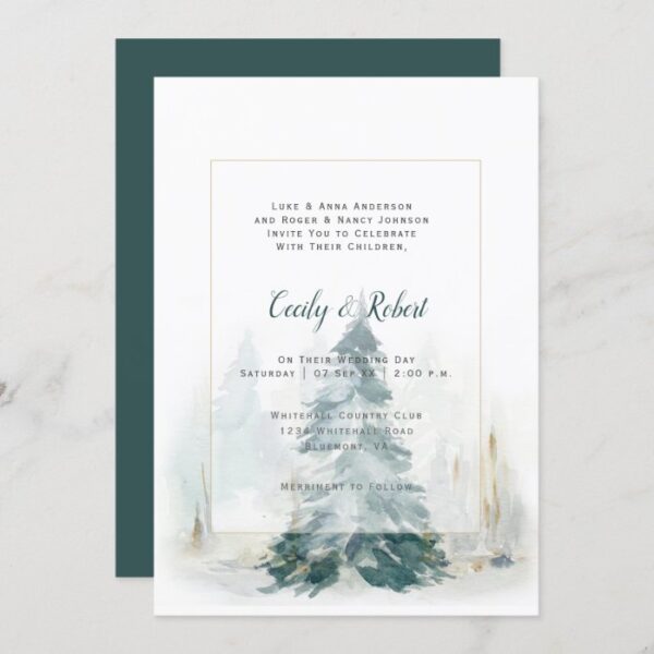 Winter Pine Trees Snow Landscape Rustic Wedding Invitation