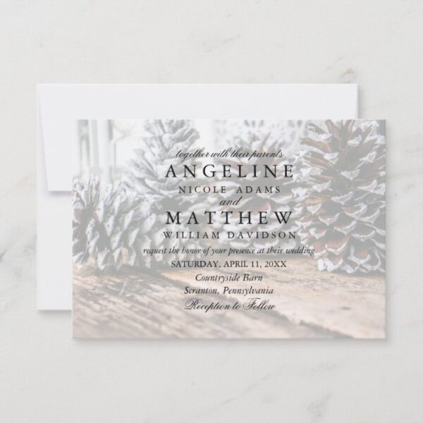 Winter Pinecone and Snowflakes Wedding Card