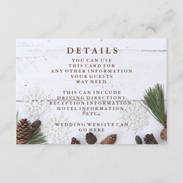 Winter Pinecone and Snowflakes Wedding Details Enclosure Card