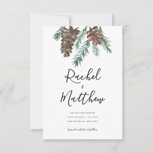 Winter Pinecone Watercolor Non-Photo Save The Date