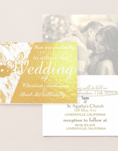 Winter Wedding Gold Foil Sepia Filter Photo Foil Card