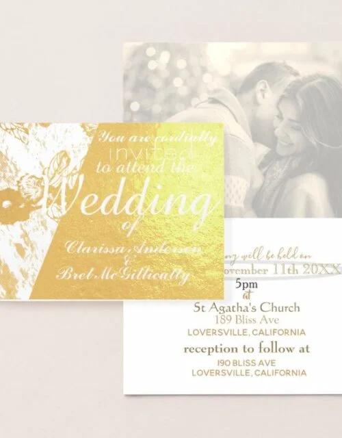 Winter Wedding Gold Foil Sepia Filter Photo Foil Card