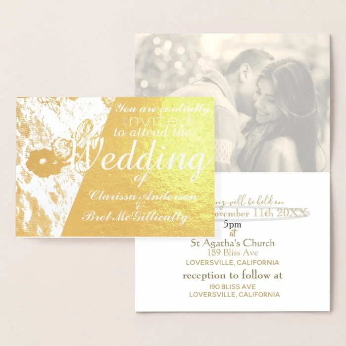 Winter Wedding Gold Foil Sepia Filter Photo Foil Card