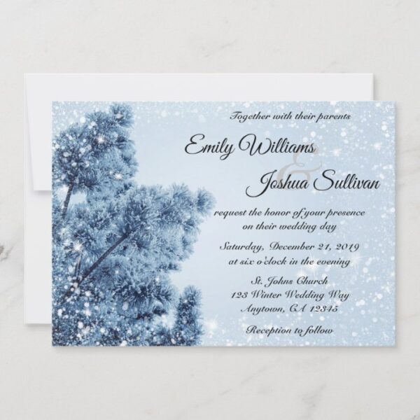 Winter Wonderland Snow and Pine Wedding Invitation