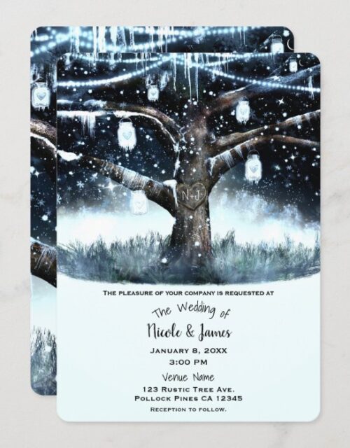 Winter Wonderland Tree Lights & Mason Jars Wedding Invitation