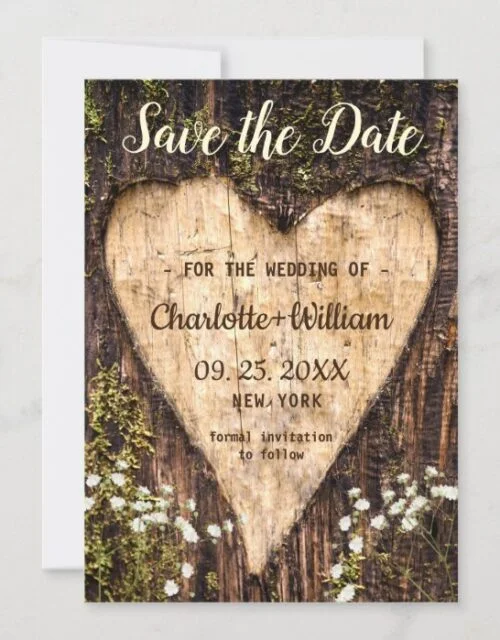 Wood Bark Baby Breath Heart Rustic Wedding Save The Date