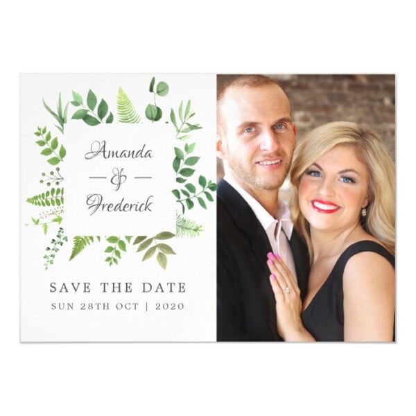 Woodland Forest Greenery Wedding Save the Date Magnetic Invitation