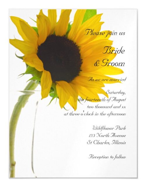 Yellow Sunflower on White Wedding Magnetic Invitation