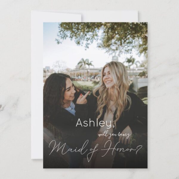 Your Photo Will You Be My Maid of Honor?  White Invitation
